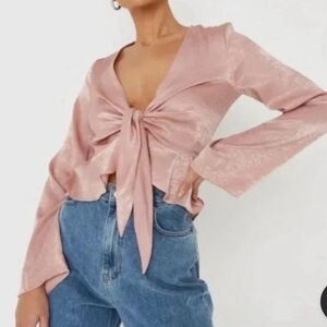 Missguided Blush Tie-Front Blouse